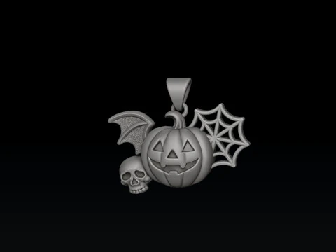 Halloween Bat Pumpkin Web Skull Pendant 3D print model 3D Print Model