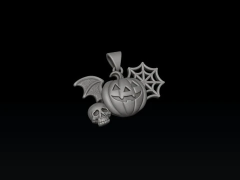Halloween Bat Pumpkin Web Skull Pendant 3D print model 3D Print Model