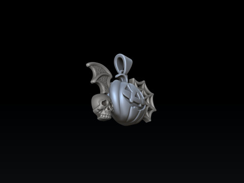 Colgante de calavera con telaraña de calabaza y murciélago de Halloween Modelo de impresión en 3D Modelo de impresión 3D