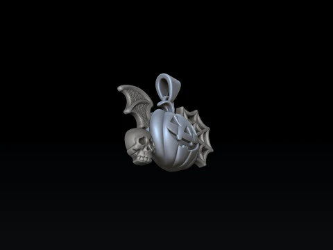 Halloween Bat Pumpkin Web Skull Pendant 3D print model 3D Print Model