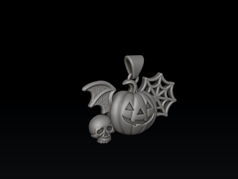 Colgante de calavera con telaraña de calabaza y murciélago de Halloween Modelo de impresión en 3D Modelo de impresión 3D