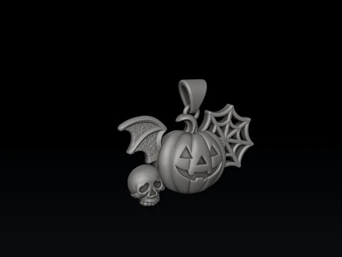 Halloween Bat Pumpkin Web Skull Pendant 3D print model 3D Print Model