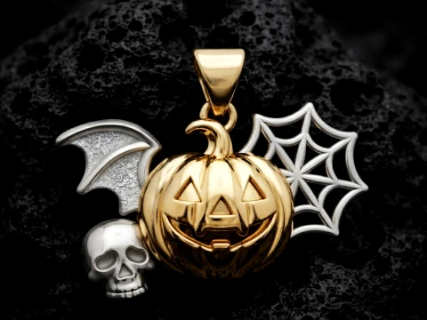 Halloween Bat Pumpkin Web Skull Pendant 3D print model 3D Print Model