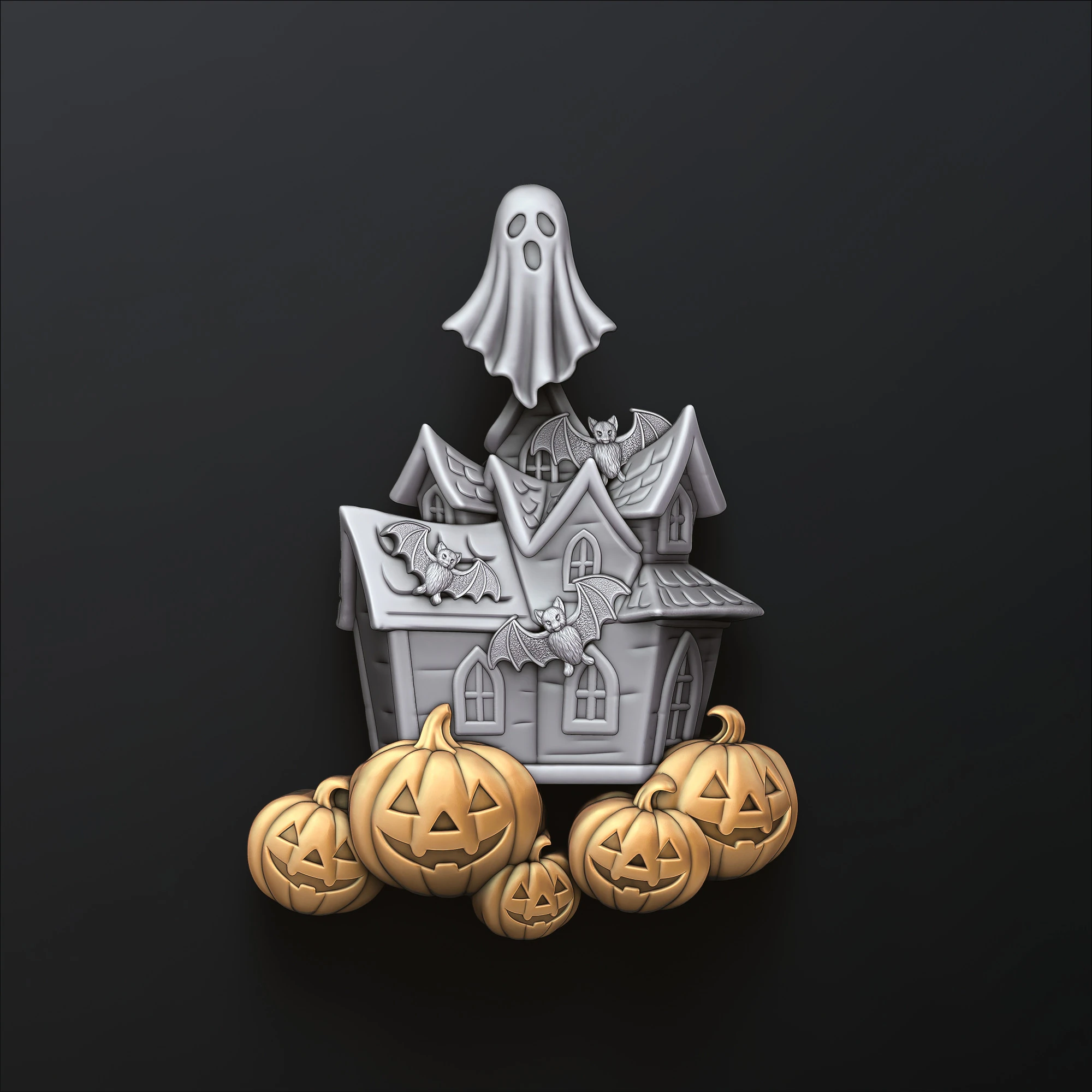 Halloween Haunted House Pumpkin Ghost Pendant 3D print model 3D Print Model .c4d .max .obj .3ds .fbx .stl .blend 