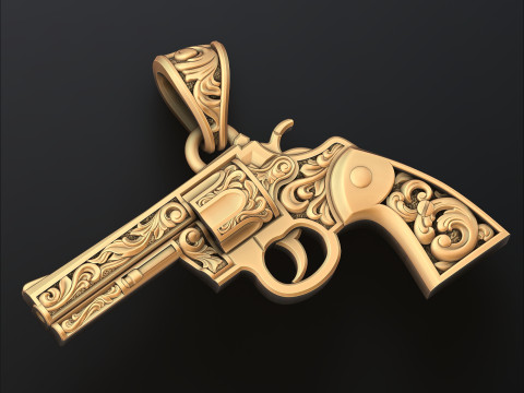 Подвеска-револьвер Кольт с орнаментом 3D модель для печати 3D Принт Модель