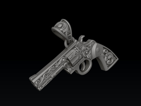 Revolver Colt-hanger met ornamenten 3D-printmodel 3D printmodel