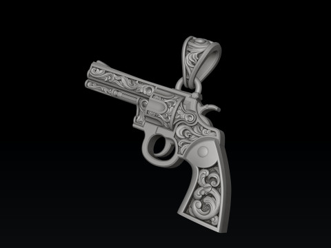 Revolver Colt-hanger met ornamenten 3D-printmodel 3D printmodel