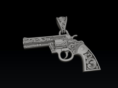 Revolver Colt-hanger met ornamenten 3D-printmodel 3D printmodel