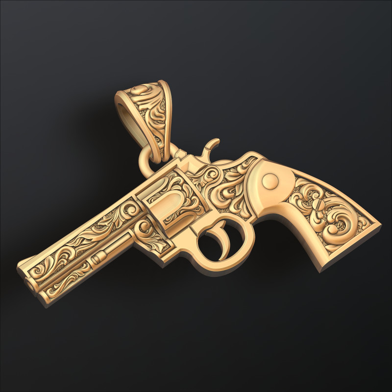 Pingente estilizado Gan Revolver v2 com ornamentos Modelo de impressão 3D Modelo de Impressão 3D .c4d .max .obj .3ds .fbx .stl .blend