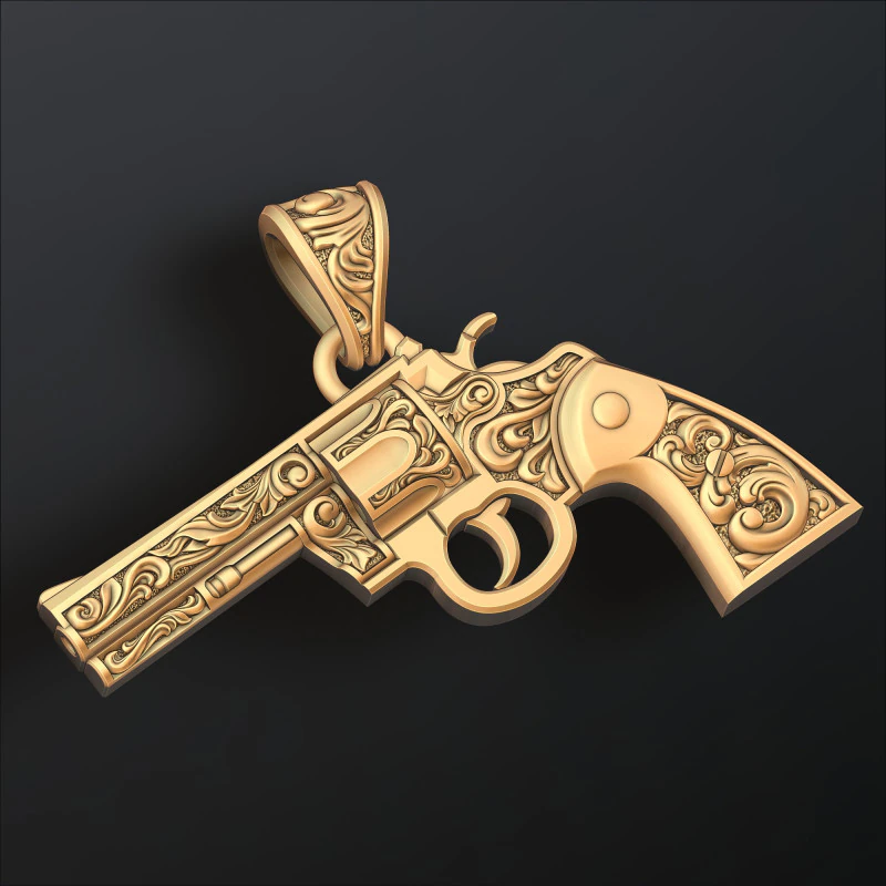 Pendente stilizzato Gan Revolver v2 con ornamenti Modello di stampa 3D Modello di stampa 3D .c4d .max .obj .3ds .fbx .stl .blend 
