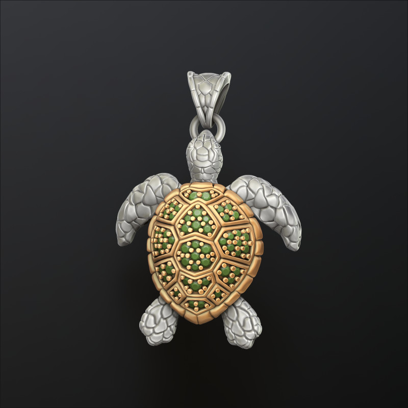Подвеска Черепаха с драгоценными камнями 3D модель для печати 3D Принт Модель .c4d .max .obj .3ds .fbx .stl .blend 