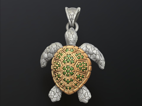 宝石付きカメペンダント 3D プリントモデル 3Dプリントモデル