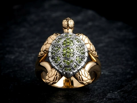 Turtle Ring With Gems 3D print model 3D Print Model