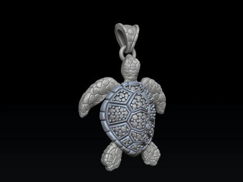 Turtle Ring Pendant With Gems Collection 3D Print Model