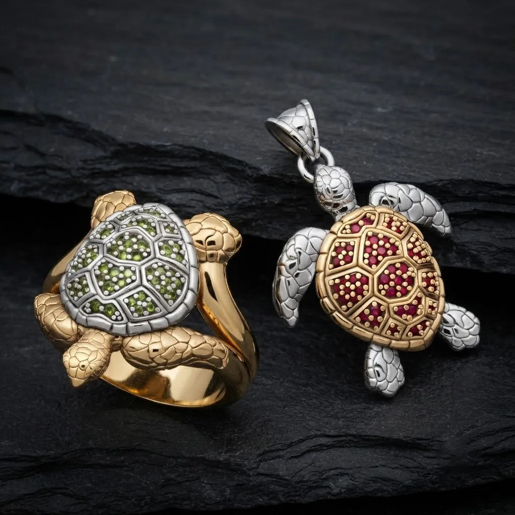 Turtle Ring Pendant With Gems Collection 3D Print Model .c4d .max .obj .3ds .fbx .stl .blend