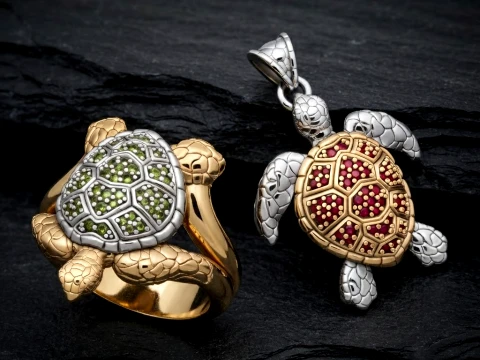 Turtle Ring Pendant With Gems Collection 3D Print Model
