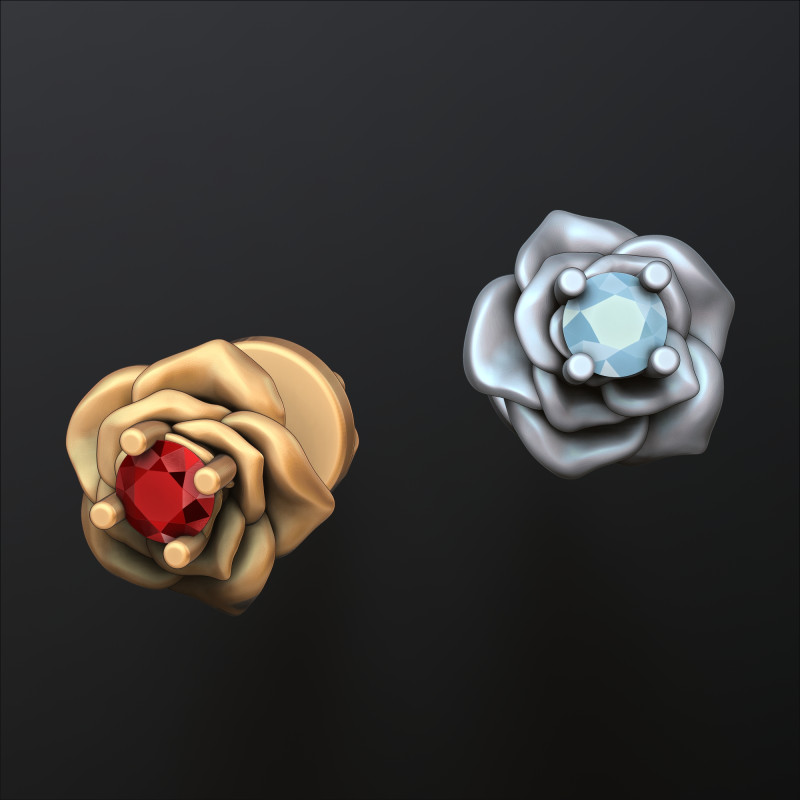 Anting Pusset Rose v2 Dengan Model cetak 3D Permata Model Cetak 3D .c4d .max .obj .3ds .fbx .stl .blend