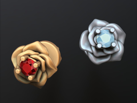 Rose v2 Pusset Earring met edelstenen 3D-printmodel 3D printmodel