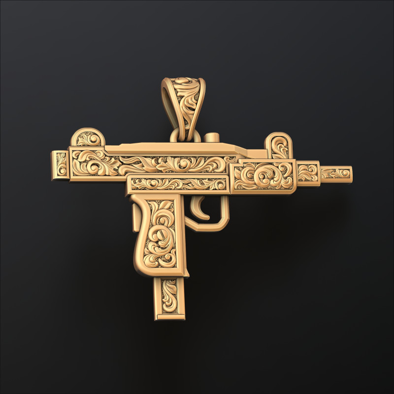 Pendentif Gen Mini Uzi avec ornements Modèle d'impression 3D Modèles 3D en vedette .c4d .max .obj .3ds .fbx .stl .blend 