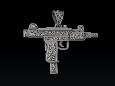 Pendentif Gen Mini Uzi avec ornements Modèle d'impression 3D Modèles 3D en vedette