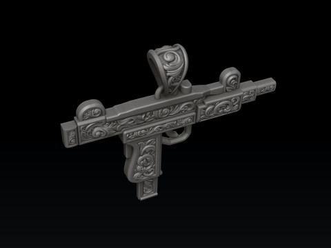 Pendentif Gen Mini Uzi avec ornements Modèle d'impression 3D Modèles 3D en vedette