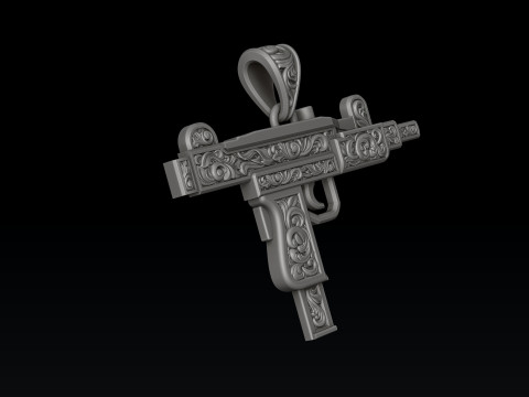 Pendentif Gen Mini Uzi avec ornements Modèle d'impression 3D Modèles 3D en vedette