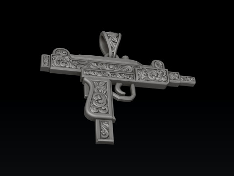 Pendentif Gen Mini Uzi avec ornements Modèle d'impression 3D Modèles 3D en vedette