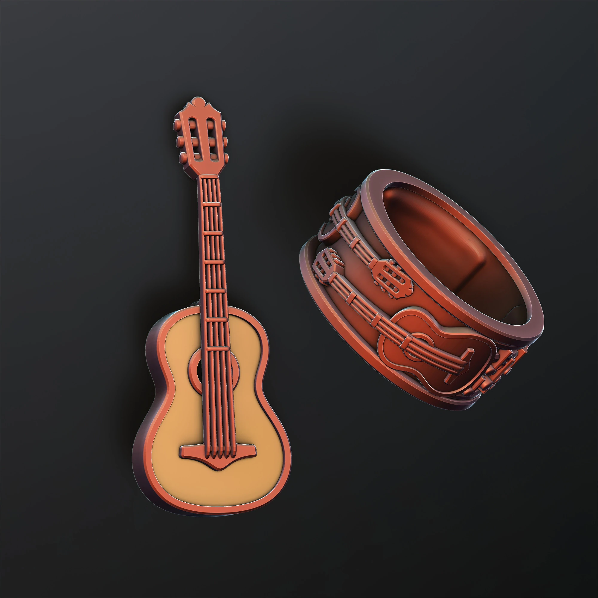 Collezione di anelli con ciondolo per chitarra classica Modello di stampa 3D .c4d .max .obj .3ds .fbx .stl .blend
