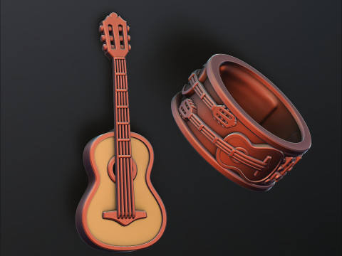 Koleksi Cincin Liontin Gitar Klasik Model Cetak 3D