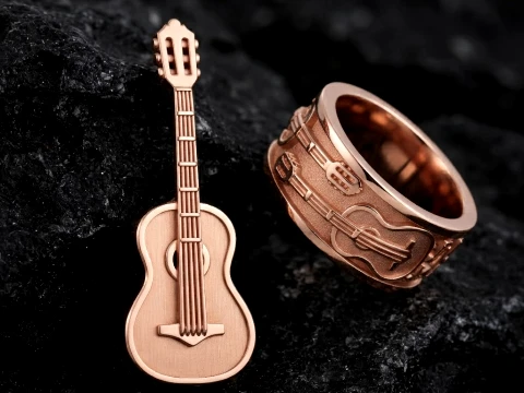 Classic Guitar Pendant Ring Collection 3D Print Model
