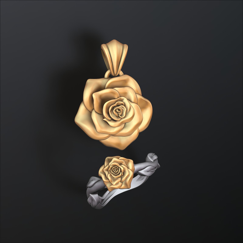Rose Pendant Ring v3 Collection 3D Print Model .c4d .max .obj .3ds .fbx .stl .blend