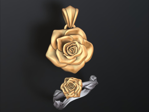 Pierścionek z wisiorkiem w kształcie róży, kolekcja v3 Model do druku 3D