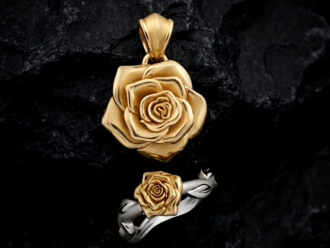 Rose Pendant Ring v3 Collection 3D Print Model