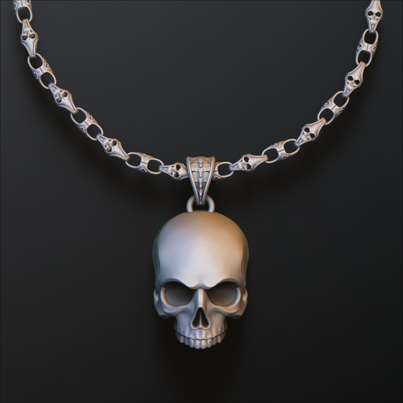 スカル チェーン ペンダント セット コレクション 3Dプリントモデル .c4d .max .obj .3ds .fbx .stl .blend 