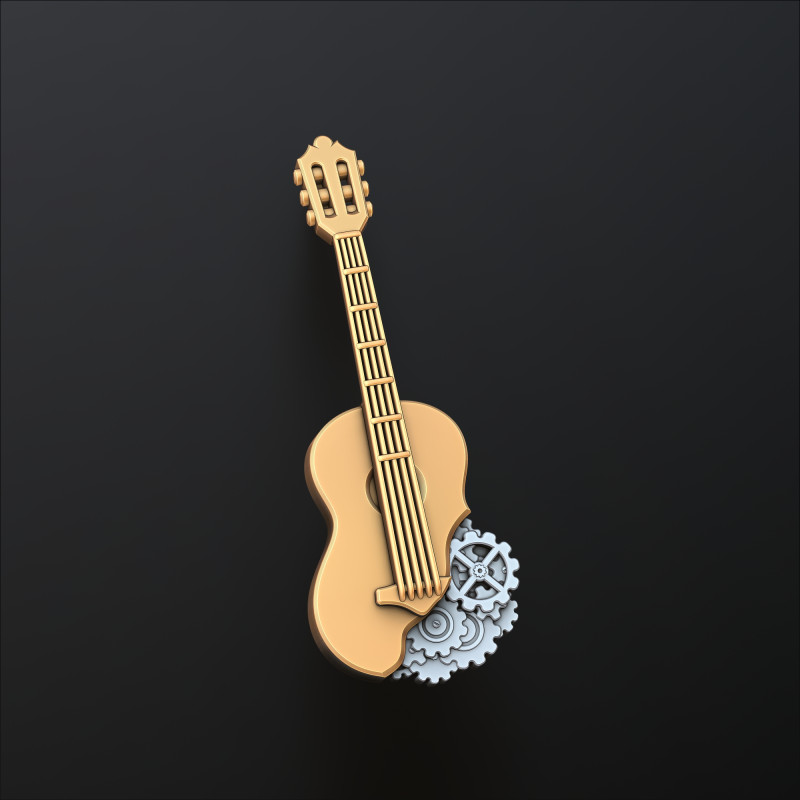 Modello di stampa 3D con pendente per chitarra con ingranaggi Modello di stampa 3D .c4d .max .obj .3ds .fbx .stl .blend