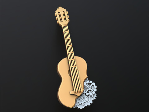 Mod&egrave;le d'impression 3D de pendentif guitare avec engrenages Modèles 3D en vedette