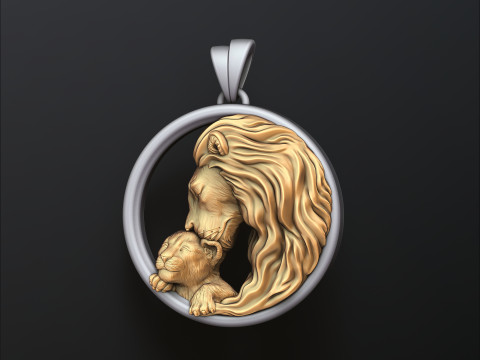 Lion With Cub Pendant 3D print model 3D Print Model