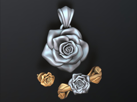 Набор серег-подвесок &laquo;Роза&raquo; v2 Collection Pack 3D Принт Модель
