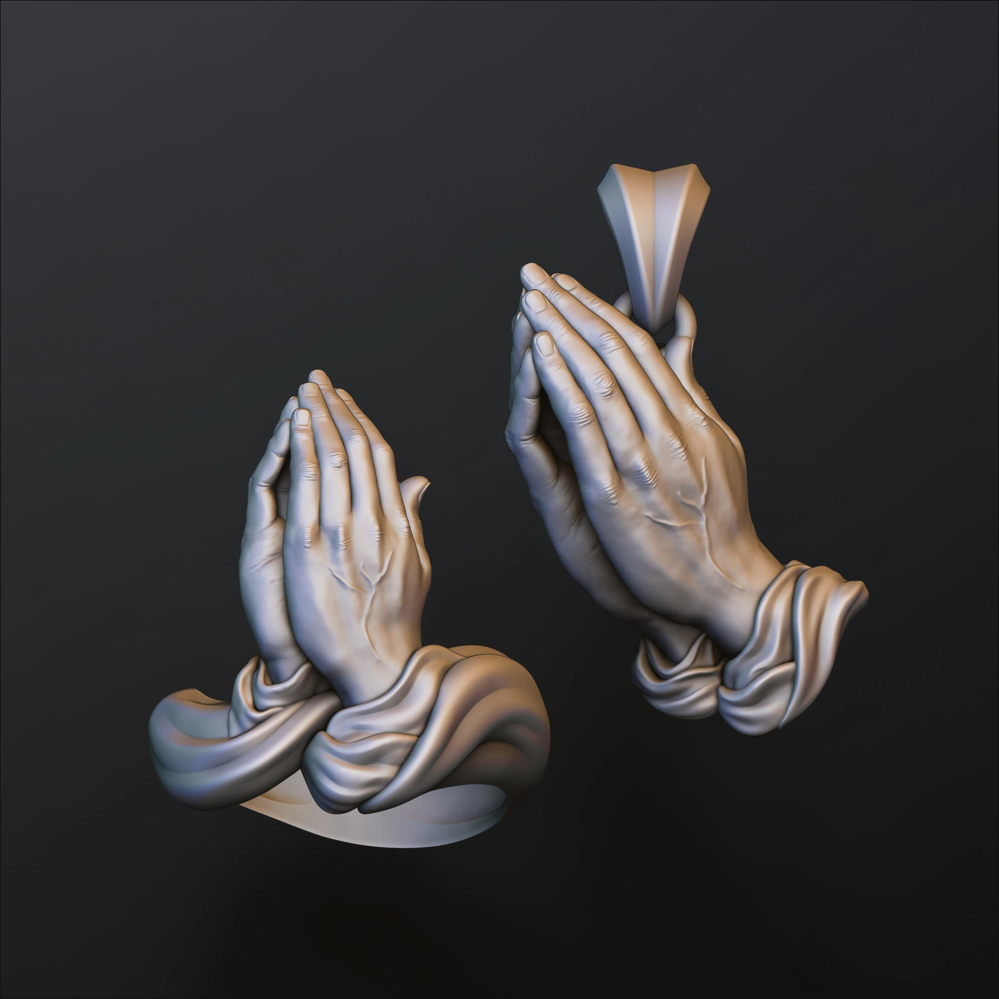 Praying Hands Ring Pendant v2 Collection Pack 3D Print Model .c4d .max .obj .3ds .fbx .stl .blend 