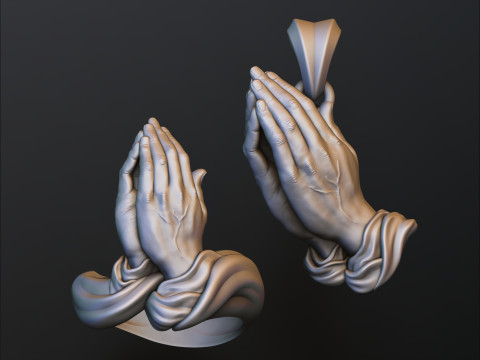 Confezione da collezione con pendente ad anello mani in preghiera v2 Modello di stampa 3D