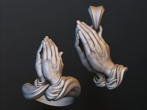 Confezione da collezione con pendente ad anello mani in preghiera v2 Modello di stampa 3D