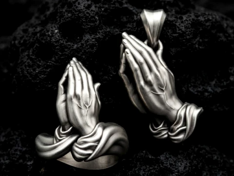 Praying Hands Ring Pendant v2 Collection Pack 3D Print Model