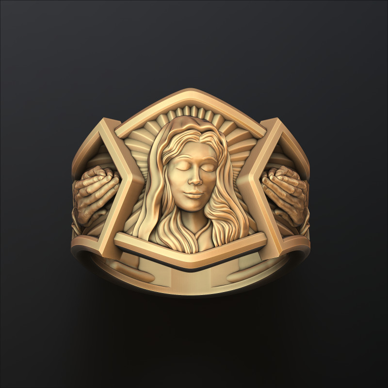 Anel de mãos em oração com cabeça de Santa Maria Modelo de impressão 3D Modelo de Impressão 3D .c4d .max .obj .3ds .fbx .stl .blend