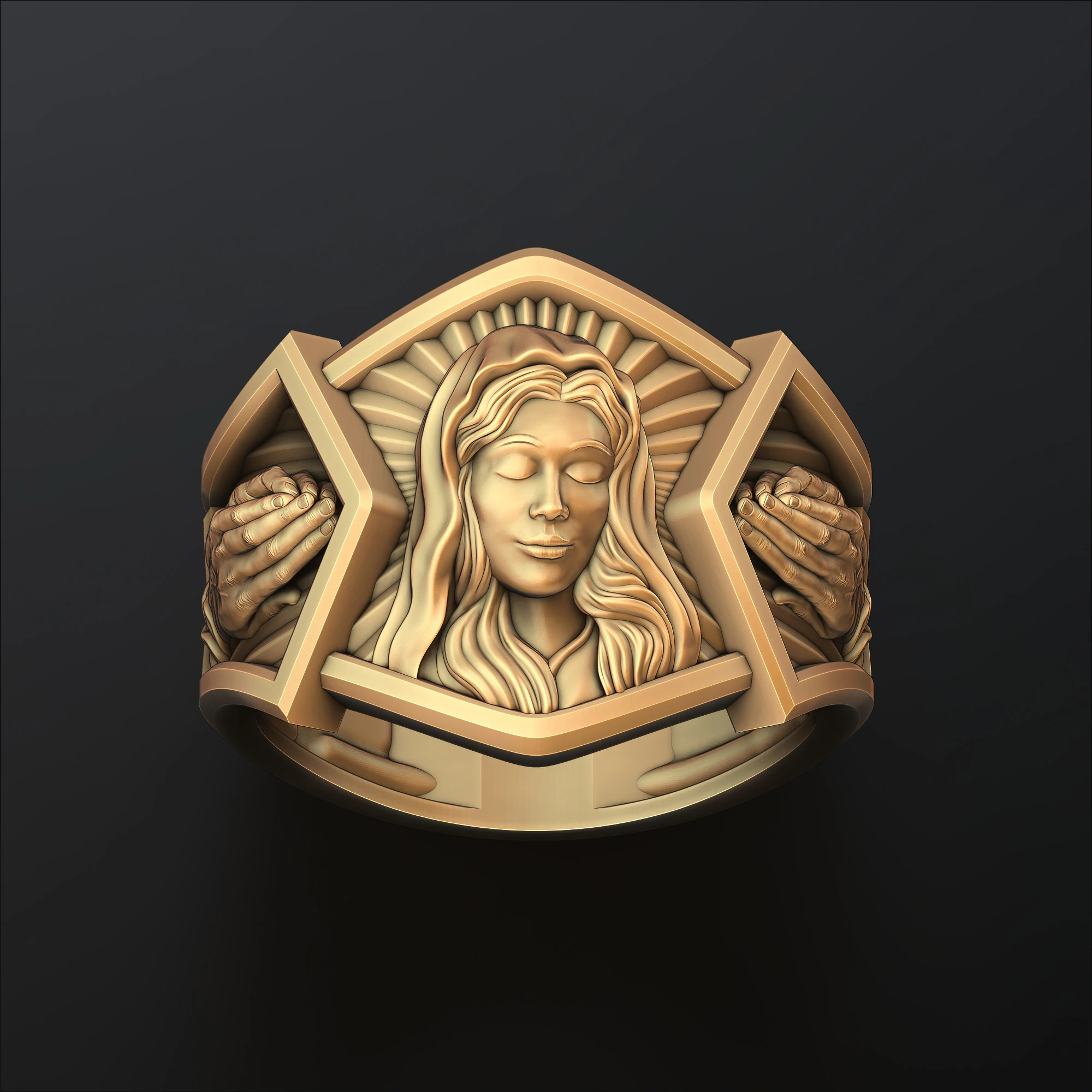 Holy Mary Head Praying Hands Ring 3D print model 3D Print Model .c4d .max .obj .3ds .fbx .stl .blend 