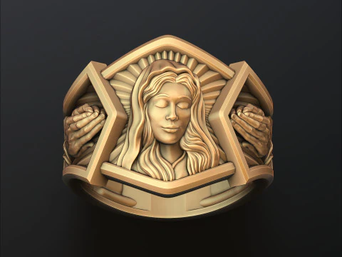 Anel de m&atilde;os em ora&ccedil;&atilde;o com cabe&ccedil;a de Santa Maria Modelo de impress&atilde;o 3D Modelo de Impressão 3D