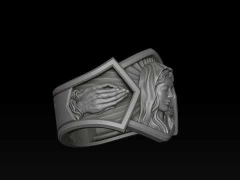 Holy Mary Head Praying Hands Ring 3D print model 3D Print Model