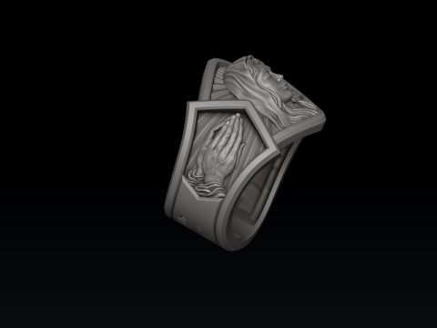 Anel de m&atilde;os em ora&ccedil;&atilde;o com cabe&ccedil;a de Santa Maria Modelo de impress&atilde;o 3D Modelo de Impressão 3D