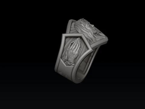 Holy Mary Head Praying Hands Ring 3D print model 3D Print Model