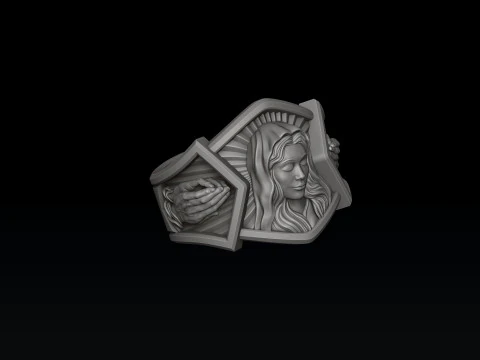 Holy Mary Head Praying Hands Ring 3D print model 3D Print Model