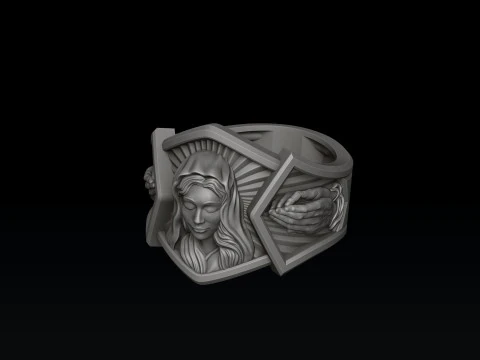 Holy Mary Head Praying Hands Ring 3D print model 3D Print Model